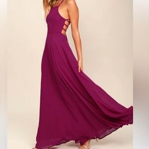 Lulus Strappy To Be Here Magenta Lace-Up Maxi Dress Elegant Pink Strappy Dress S